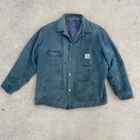 Carhartt Other - Vintage 80s 90s Carhartt Barn Jacket Coat L/XL Distressed Teal Green Made In USA